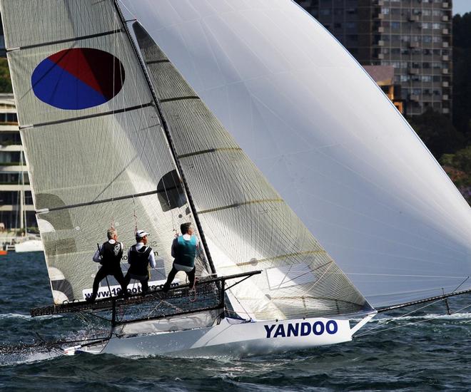 Race 4 – Yandoo going to the Clark Island mark – 18ft Skiffs Spring Championship ©  Frank Quealey / Australian 18 Footers League